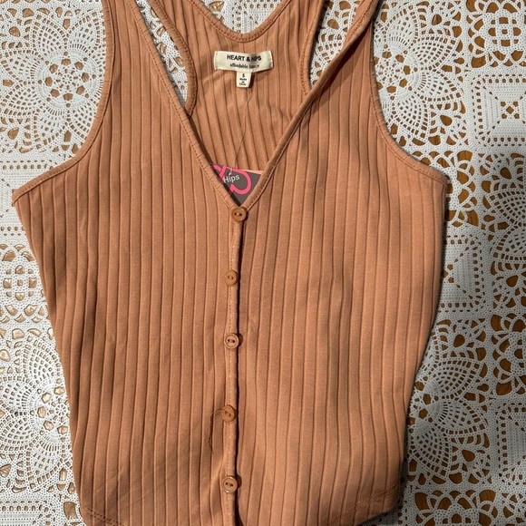 Heart Hips Tops - Heart Hips Ribbed Button-Front Tank Top — Rusty Peach